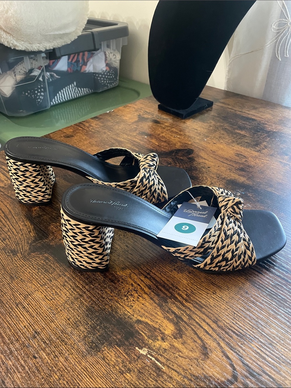 Universal Thread Black Footbed Woven Knot Mules with Natural Braided Straps - Picture 3 of 3